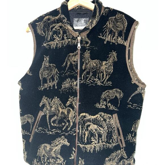 Tsunami Women's Fleece Vest With Horse Pattern Size L Large in Black/Tan - Picture 1 of 6